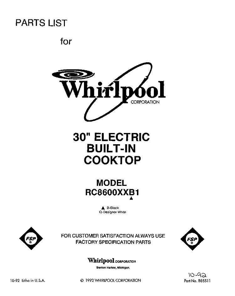 SECTION Diagram and Parts List for RC8600XXQ1  Whirlpool Cooktop