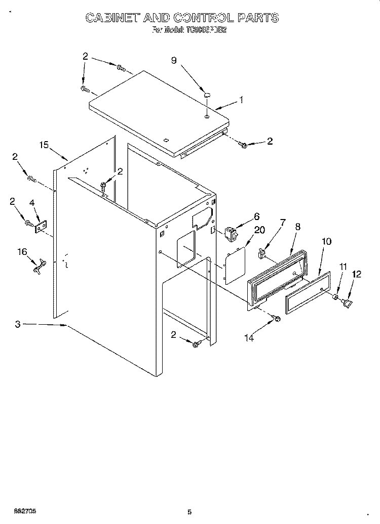 CABINET AND CONTROL Diagram and Parts List for TC800SPDB2  Whirlpool Trash Compactor