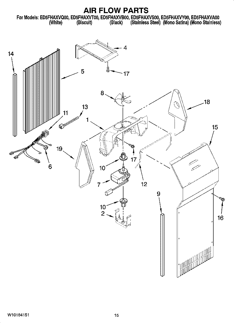 AIR FLOW PARTS Diagram and Parts List for ED5FHAXVB00  Whirlpool Refrigerator