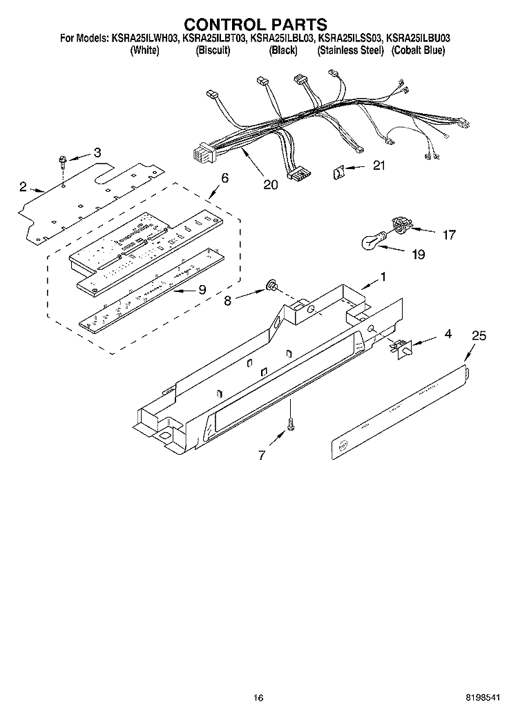 CONTROL PARTS Diagram and Parts List for KSRA25ILBT03  KitchenAid Refrigerator