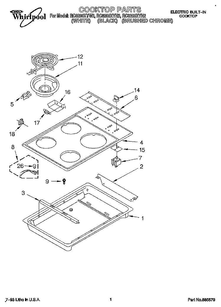 SECTION Diagram and Parts List for RC8200XYH2  Whirlpool Cooktop