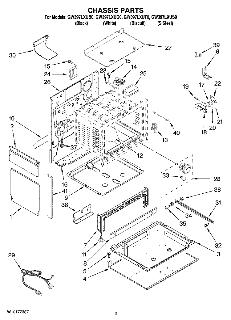 CHASSIS PARTS Diagram and Parts List for GW397LXUS0  Whirlpool Range
