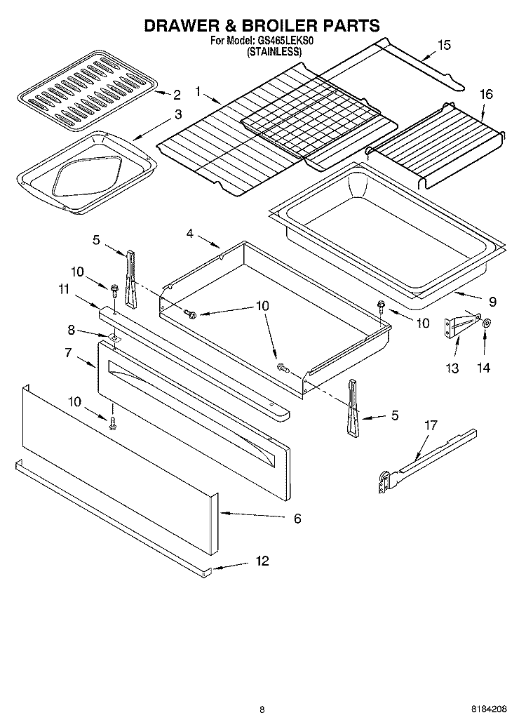 DRAWER AND BROILER, OPTIONAL Diagram and Parts List for GS465LEKS0  Whirlpool Range