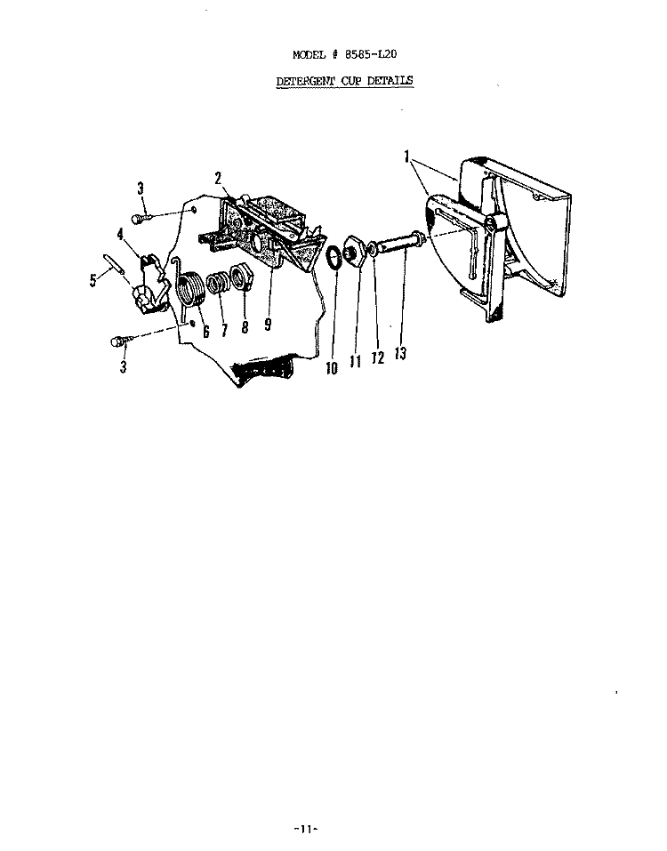DETERGENT CUP Diagram and Parts List for 8585L20  Roper Dishwasher