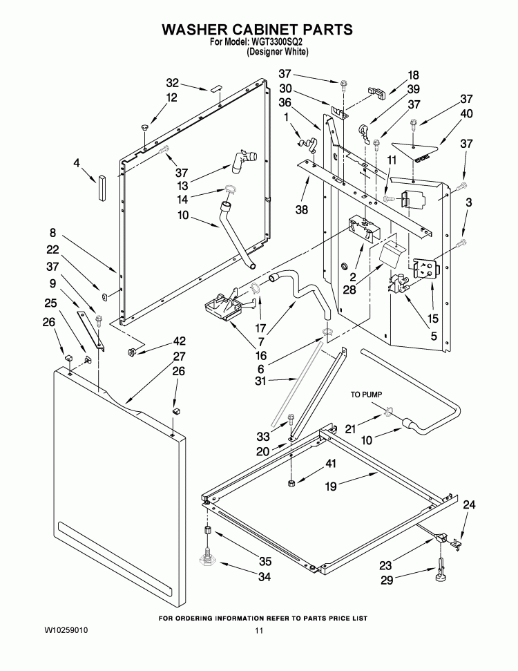 WASHER CABINET PARTS Diagram and Parts List for WGT3300SQ2  Whirlpool Washer Dryer Combo