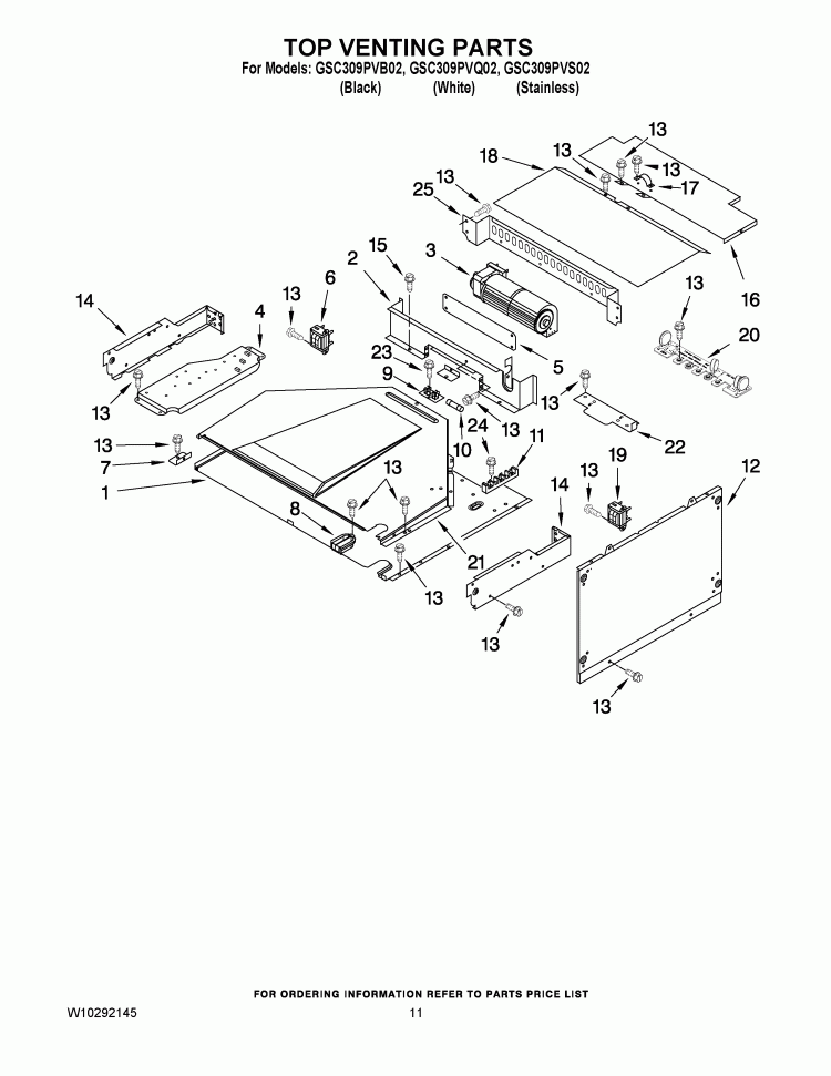 TOP VENTING PARTS Diagram and Parts List for GSC309PVS02  Whirlpool Microwave Oven Combo