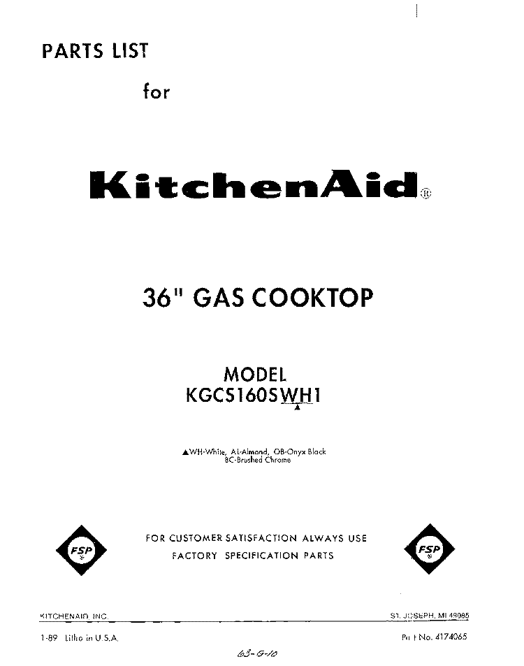SECTION Diagram and Parts List for KGCS160SWH1  KitchenAid Cooktop