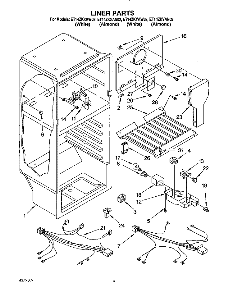 LINER, LIT/OPTIONAL Diagram and Parts List for ET14ZKXAN02  Whirlpool Refrigerator