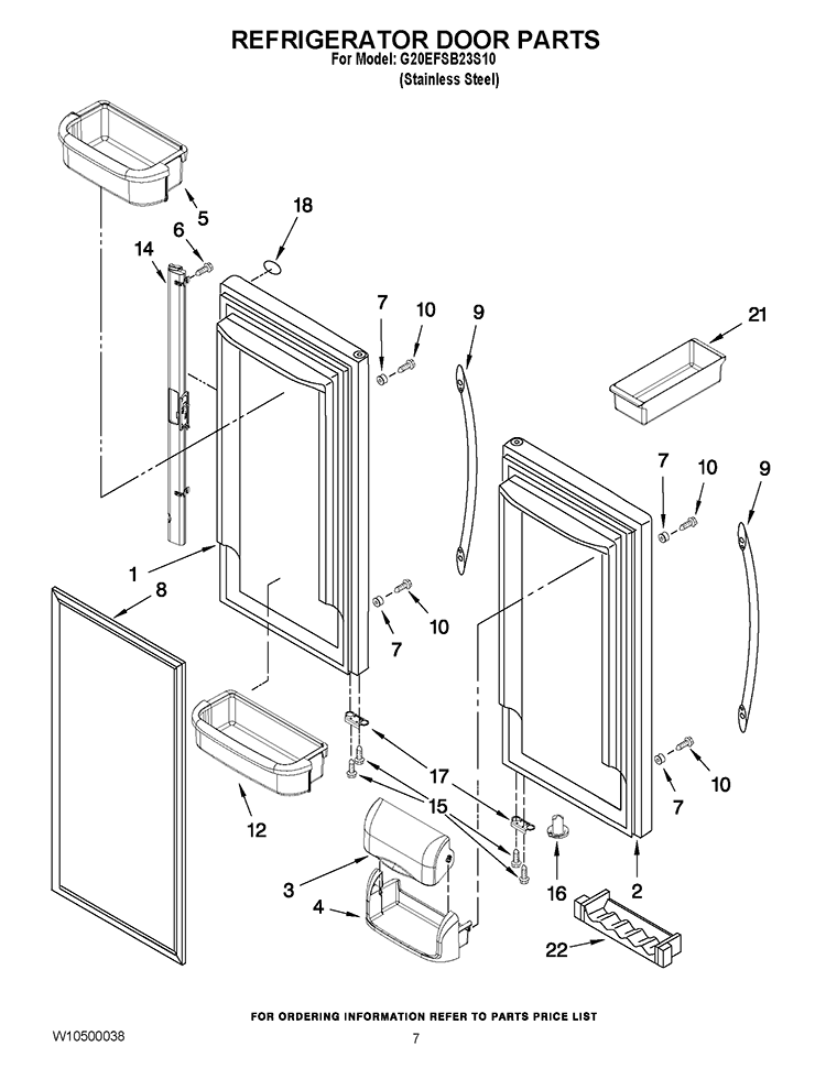 REFRIGERATOR DOOR PARTS Diagram and Parts List for G20EFSB23S10  Whirlpool Refrigerator