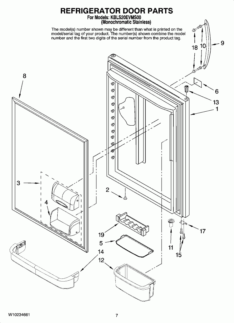 REFRIGERATOR DOOR PARTS Diagram and Parts List for KBLS20EVMS00  KitchenAid Refrigerator