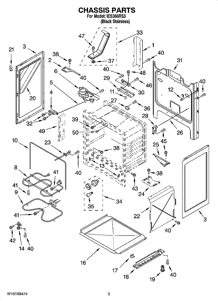 CHASSIS PARTS Diagram and Parts List for IES366RS3  Inglis Range
