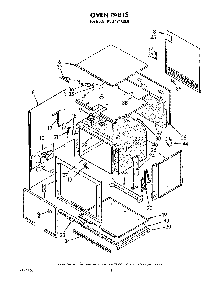 OVEN Diagram and Parts List for KEBI171XWH0  KitchenAid Wall Oven
