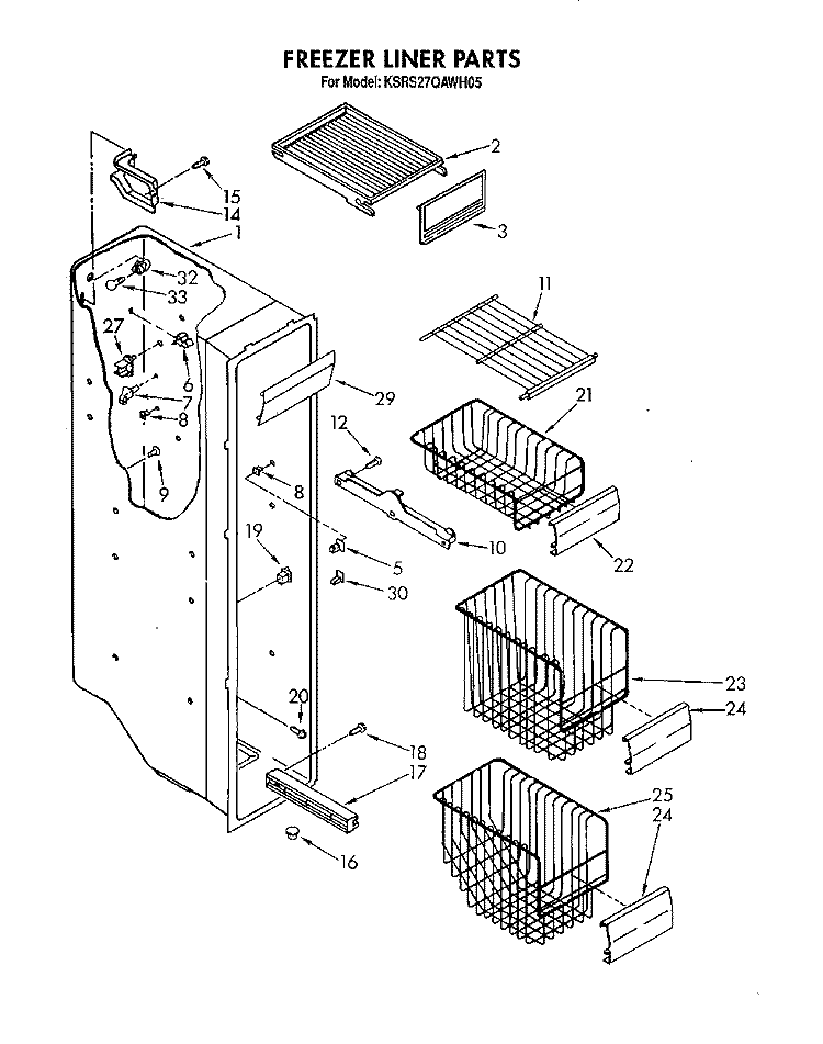 FREEZER LINER Diagram and Parts List for KSRS27QAWH05  KitchenAid Refrigerator