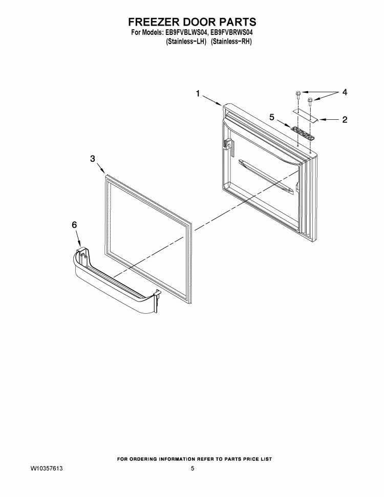FREEZER DOOR PARTS Diagram and Parts List for EB9FVBLWS04  Whirlpool Refrigerator
