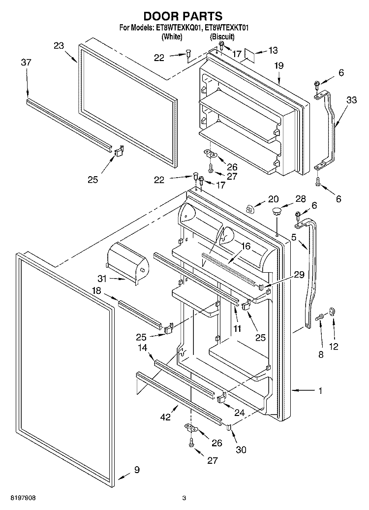 DOOR Diagram and Parts List for ET8WTEXKT01  Whirlpool Refrigerator