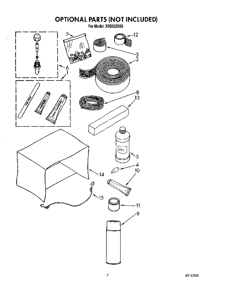 OPTIONAL Diagram and Parts List for X05002X00  Roper Air Conditioner