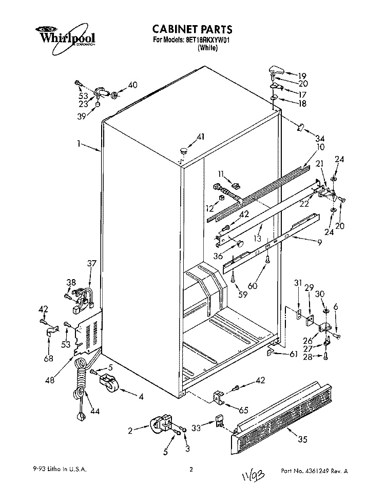 CABINET Diagram and Parts List for 8ET18RKXYN01  Whirlpool Refrigerator