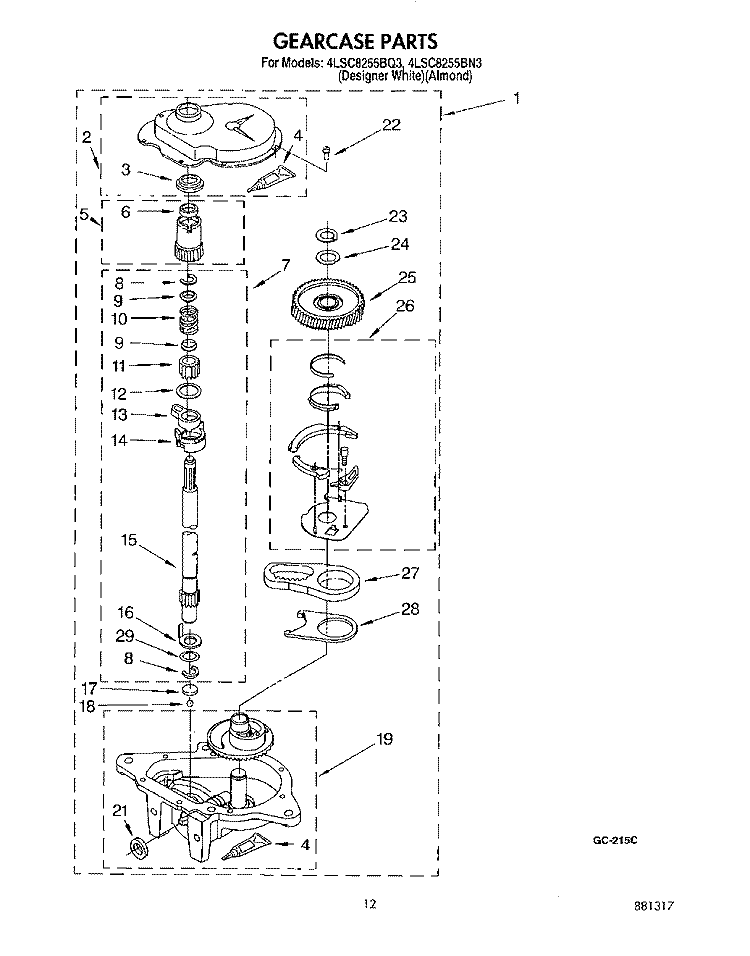 GEARCASE Diagram and Parts List for 4LSC8255BQ3  Whirlpool Washer