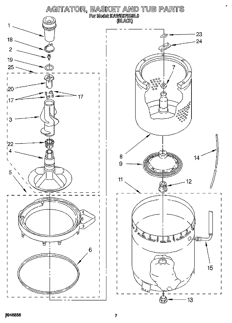 AGITATOR, BASKET AND TUB Diagram and Parts List for KAWE679BBL0  KitchenAid Washer