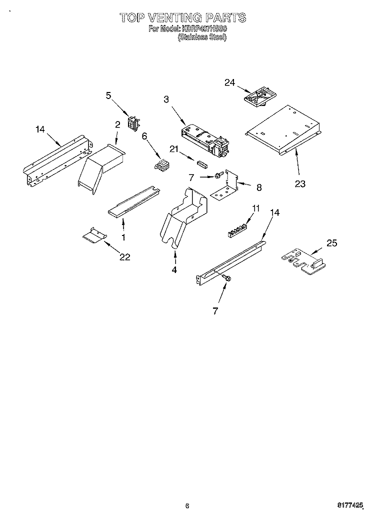 TOP VENTING Diagram and Parts List for KDRP407HSS0  KitchenAid Range