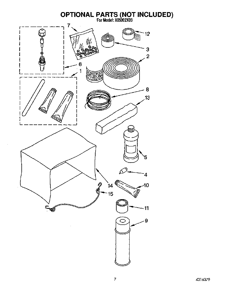 OPTIONAL Diagram and Parts List for X05002X03  Roper Air Conditioner