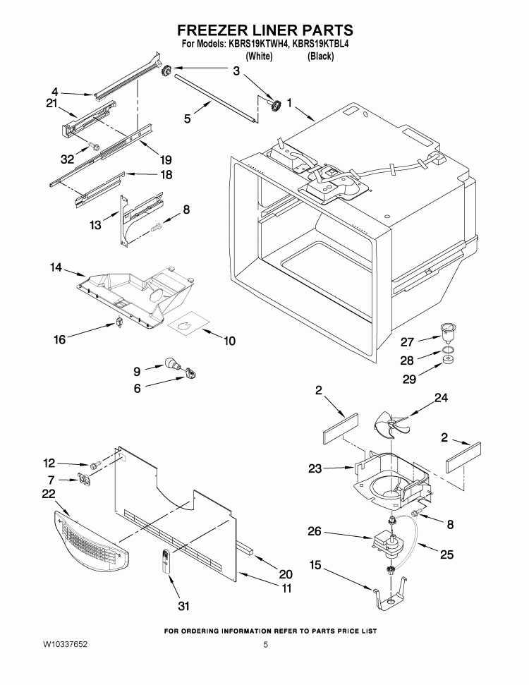 FREEZER LINER PARTS Diagram and Parts List for KBRS19KTBL4  KitchenAid Refrigerator