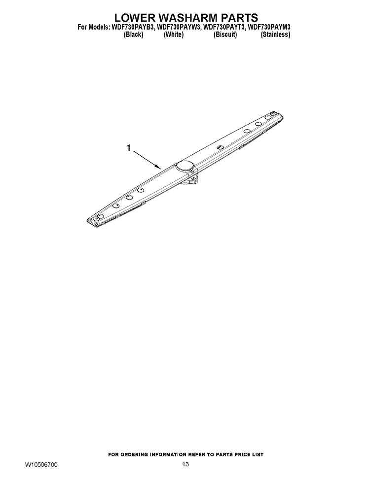 LOWER WASHARM PARTS Diagram and Parts List for WDF730PAYB3  Whirlpool Dishwasher