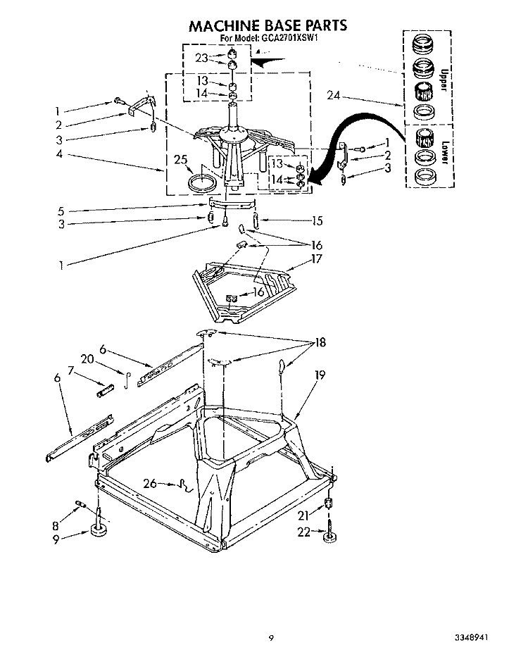 MACHINE BASE Diagram and Parts List for GCA2701XSW1  Whirlpool Washer