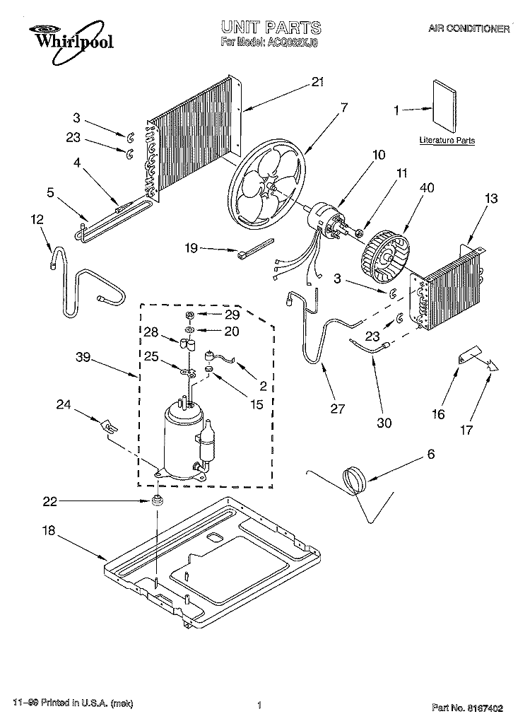 UNIT, LITERATURE Diagram and Parts List for ACQ062XJ0  Whirlpool Air Conditioner