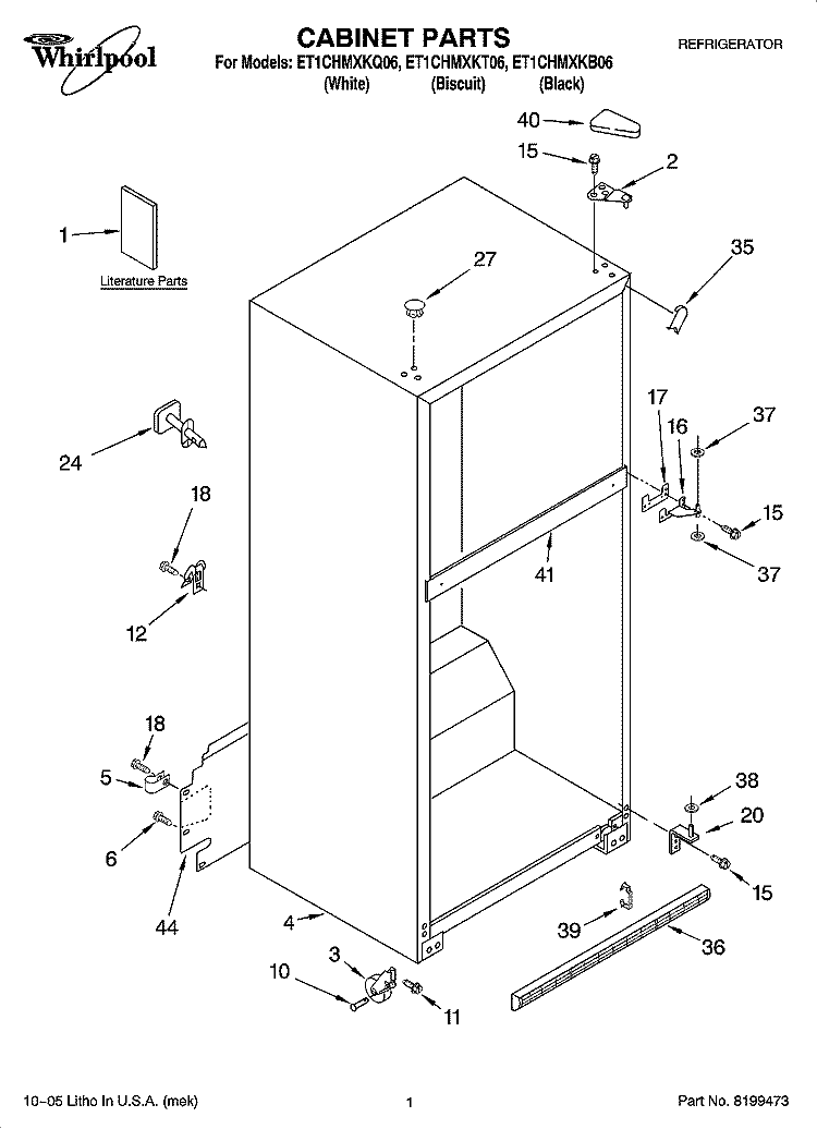 CABINET PARTS Diagram and Parts List for ET1CHMXKQ06  Whirlpool Refrigerator