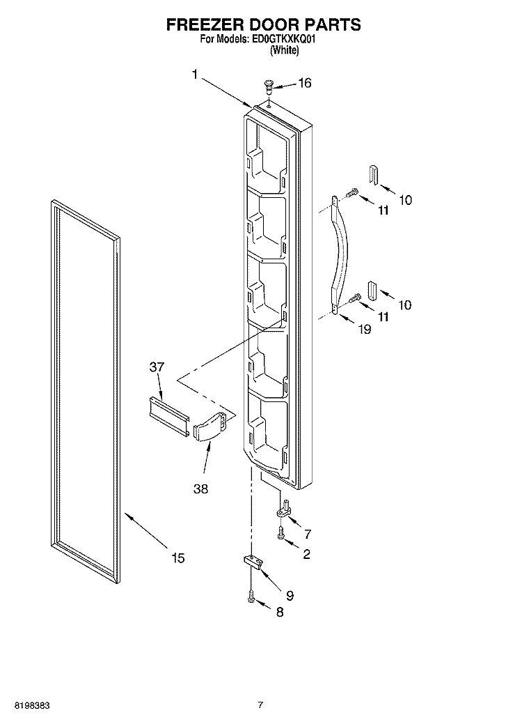FREEZER DOOR Diagram and Parts List for ED0GTKXKQ01  Whirlpool Refrigerator