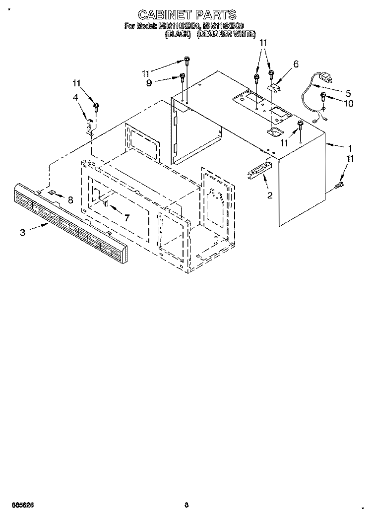 CABINET Diagram and Parts List for MH6110XBQ0  Whirlpool Microwave