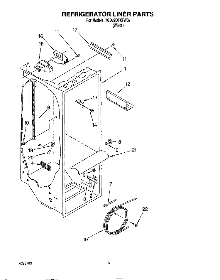 REFRIGERATOR LINER Diagram and Parts List for 7GD22DFXFW02  Whirlpool Refrigerator