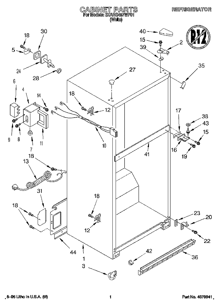 CABINET Diagram and Parts List for 3XARG457WP01  Whirlpool Refrigerator
