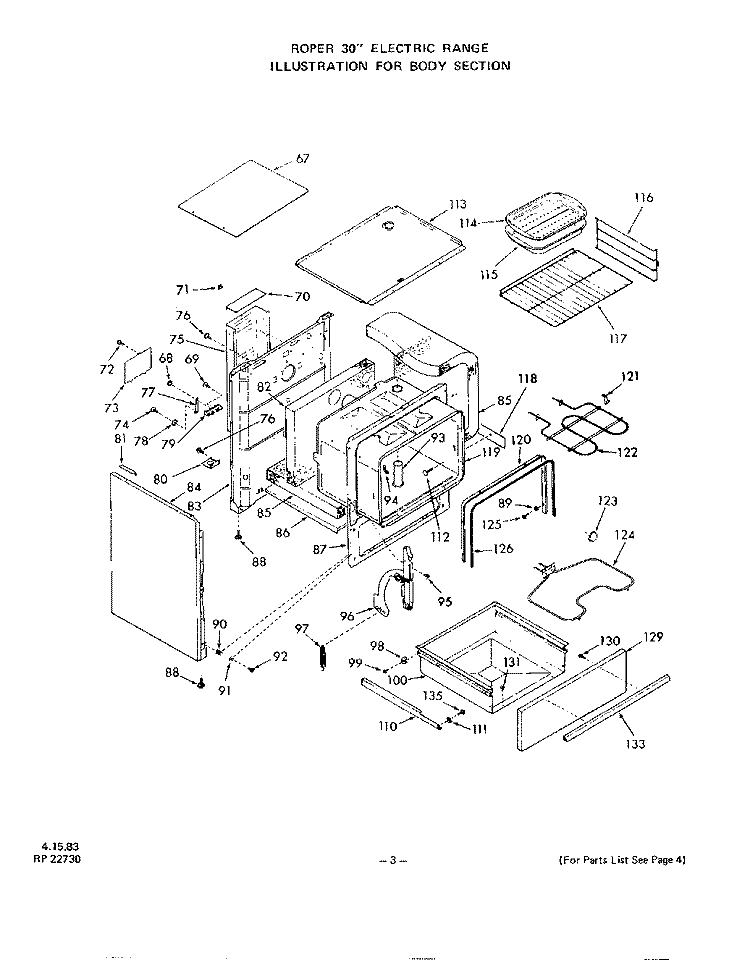 OVEN DOOR Diagram and Parts List for 2453W0A  Roper Range