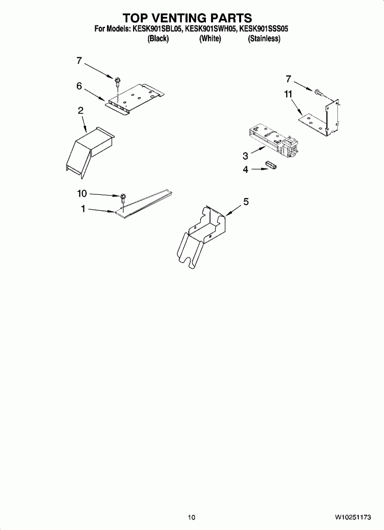 TOP VENTING PARTS, OPTIONAL PARTS Diagram and Parts List for KESK901SSS05  KitchenAid Range