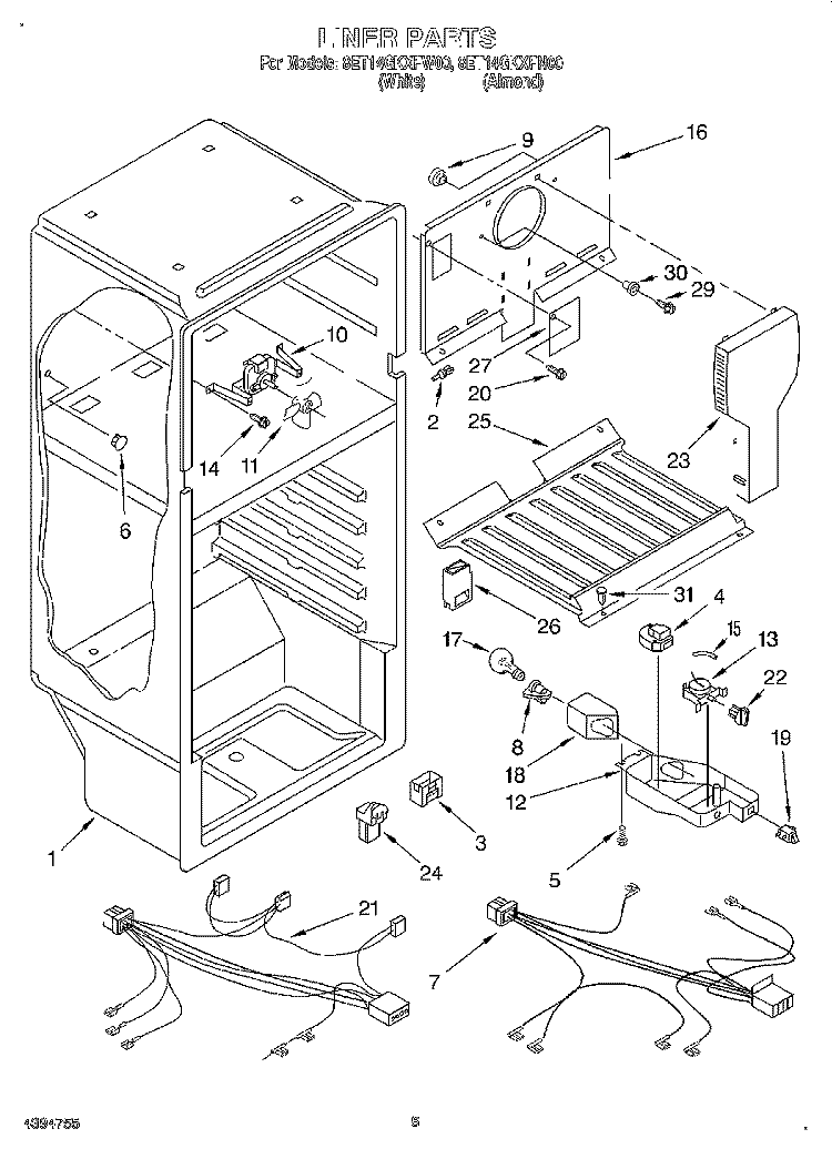 LINER, LIT/OPTIONAL Diagram and Parts List for 8ET14GKXFN00  Whirlpool Refrigerator