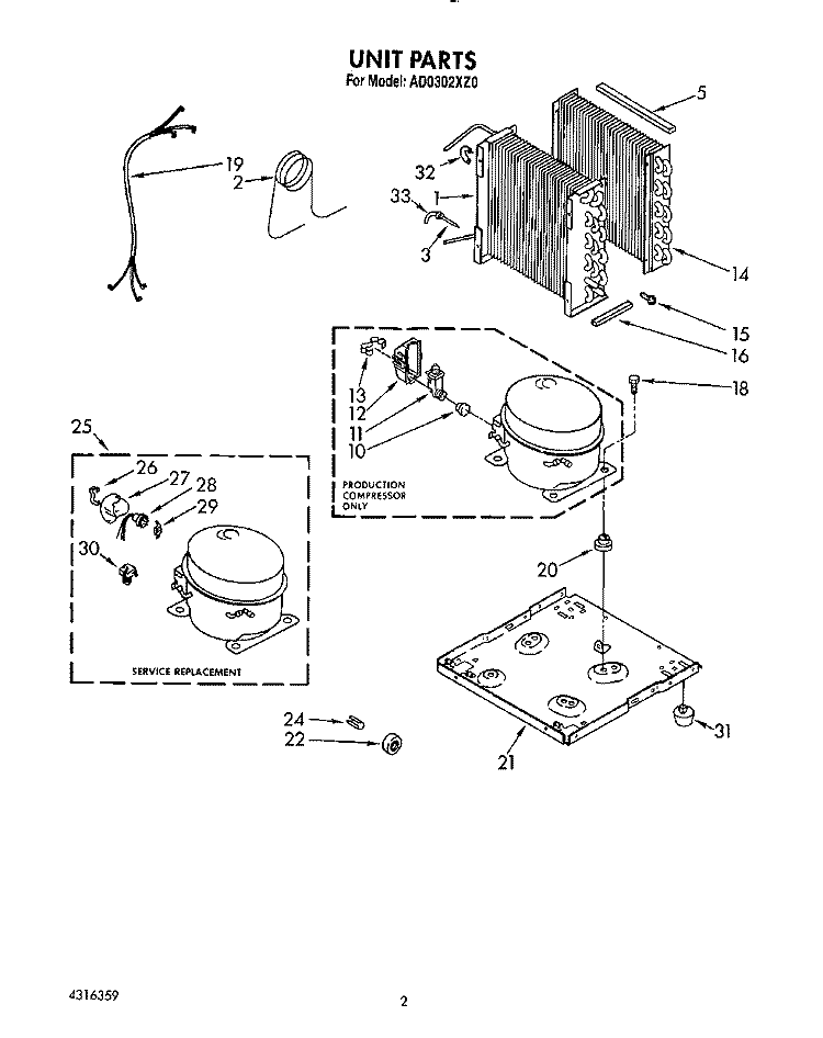 SECTION Diagram and Parts List for AD0302XZ0  Whirlpool Dehumidifier