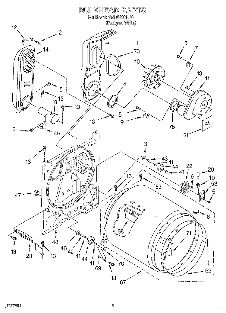 BULKHEAD Diagram and Parts List for SGDS800HQ0  Whirlpool Dryer