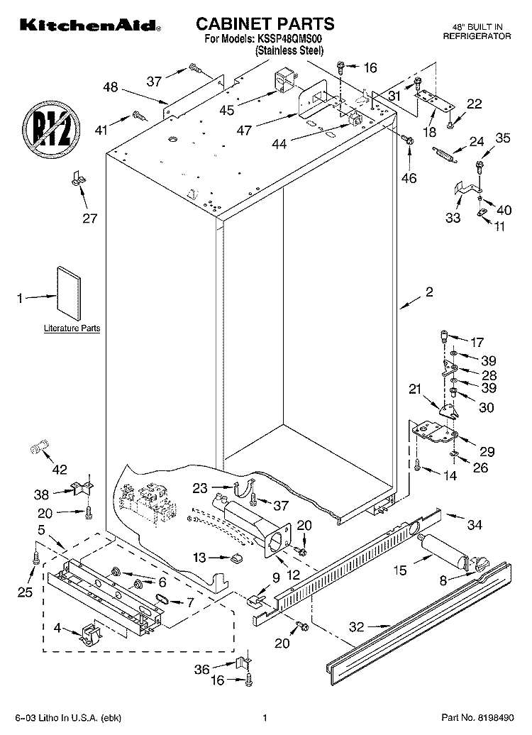 CABINET PARTS Diagram and Parts List for KSSP48QMS00  KitchenAid Refrigerator