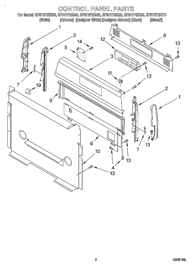 CONTROL PANEL Diagram and Parts List for SF377PEGT5  Whirlpool Range