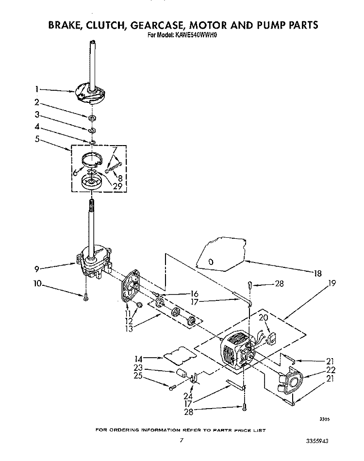 BRAKE, CLUTCH, GEARCASE, MOTOR & PUMP Diagram and Parts List for KAWE540WAL0  KitchenAid Washer
