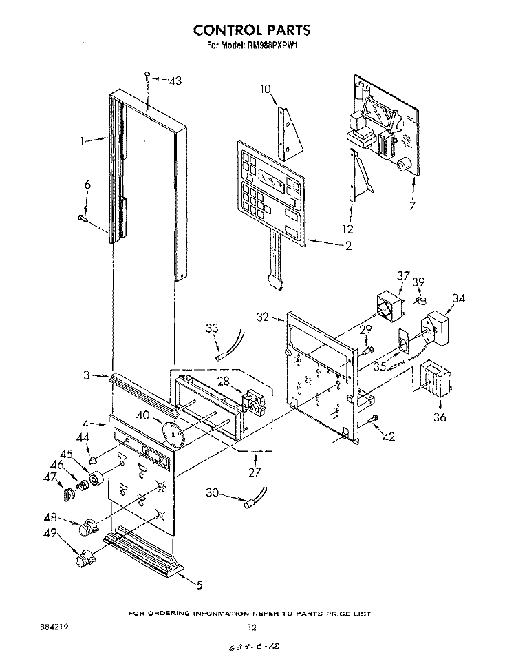 CONTROL Diagram and Parts List for RM988PXPW1  Whirlpool Microwave Oven Combo