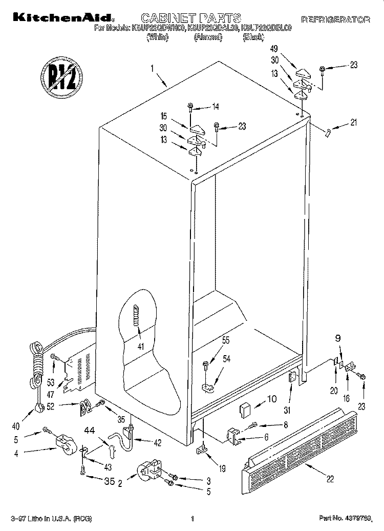 CABINET Diagram and Parts List for KSUP22QDWH00  KitchenAid Refrigerator