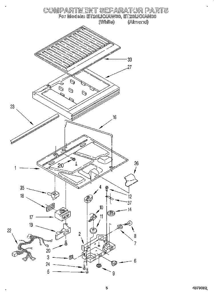 COMPARTMENT SEPARATOR Diagram and Parts List for ET20LKXAW00  Whirlpool Refrigerator