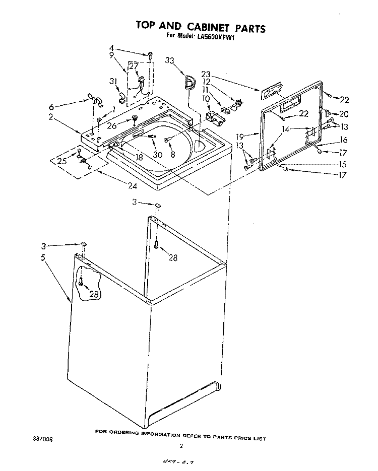 TOP AND CABINET , LITERATURE AND OPTIONAL Diagram and Parts List for LA5600XPW1  Whirlpool Washer
