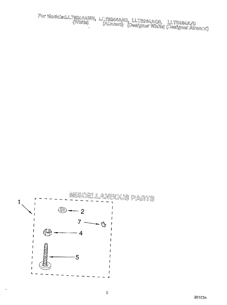 MISCELLANEOUS Diagram and Parts List for LLT8244AW0  Whirlpool Washer
