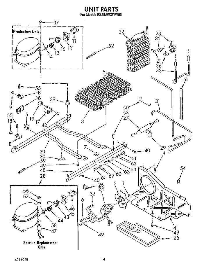 UNIT Diagram and Parts List for RS25AWXWL00  Roper Refrigerator