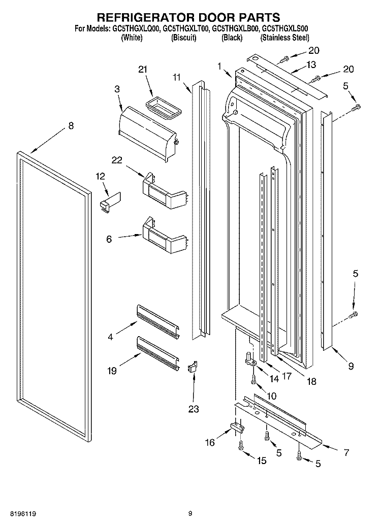 REFRIGERATOR DOOR Diagram and Parts List for GC5THGXLB00  Whirlpool Refrigerator