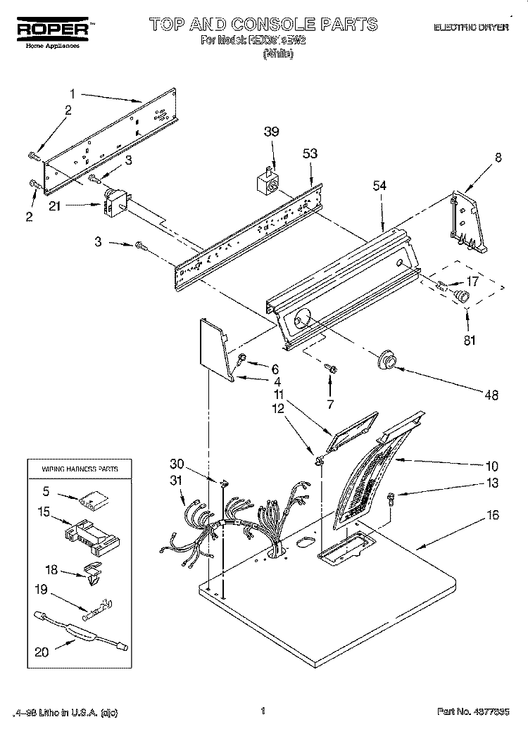 SECTION Diagram and Parts List for REX3615EW2  Roper Dryer